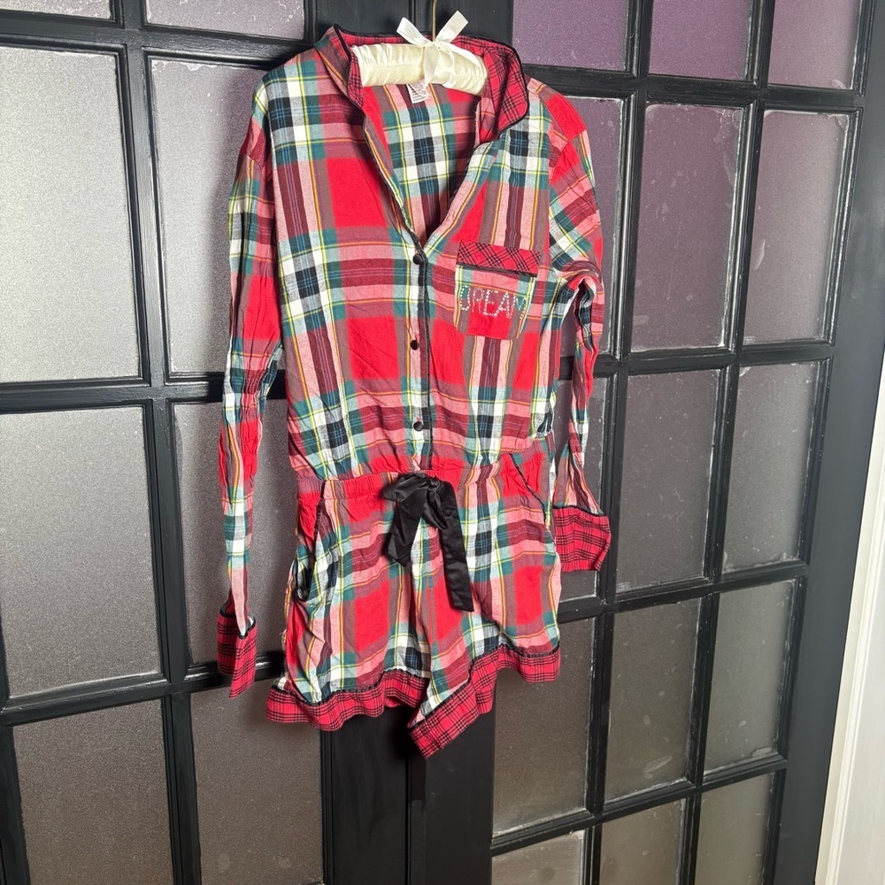 Victoria’s Secret Plaid Pajama Romper Rhinestone Dream Size M